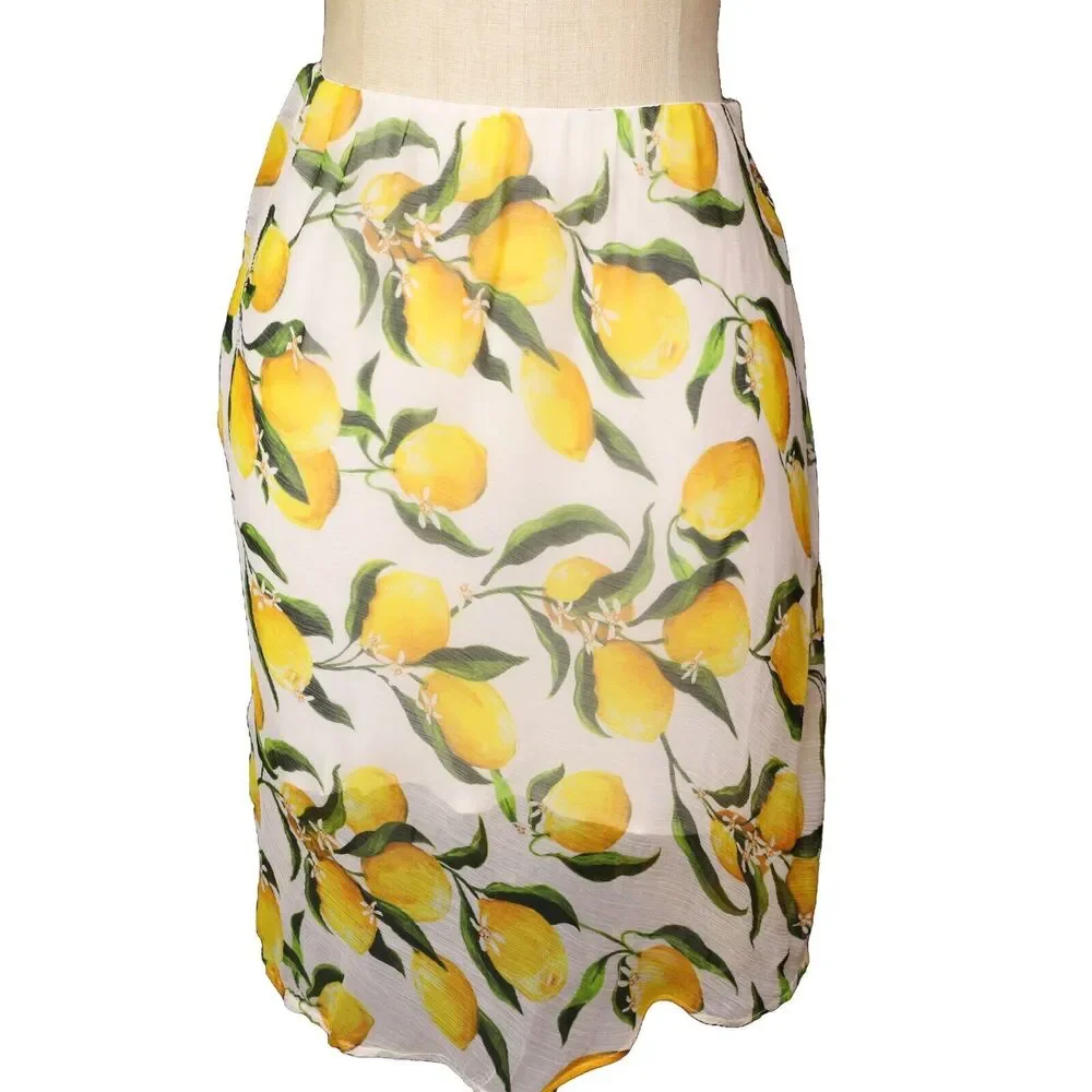 J.CREW Limoncello Print Mini Skirt XXS Pull On Lemons White Yellow Chiffon A3